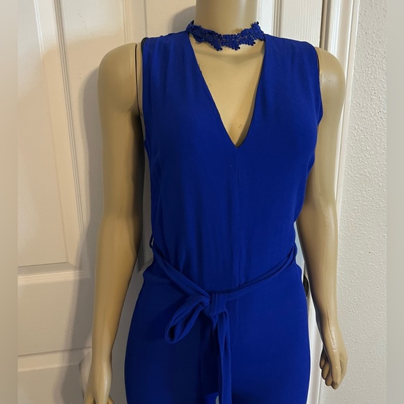 ZARA Blue Jumpsuit Sz XS Belt ankle-length Cropped With Lace Choker Romper - Picture 4 of 7